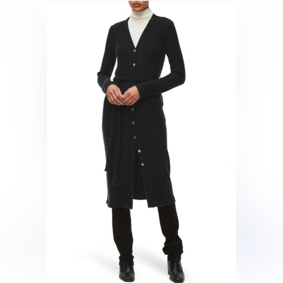 Michael Stars Los Angeles Teal Isa Ribbed Long Button Front Cardigan Belted XS - Picture 9 of 9
